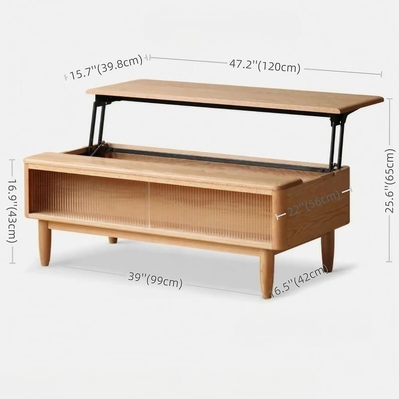 Adjustable Height Desk Solid Wood - White Rectangle Top - LiftTop Storage