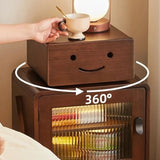 Japanese Style Narrow Bedside Table - Walnut Wood, 2-Tier Shelf, Lighted, Drawers, Shelves, Doors Included