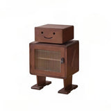Japanese Style Narrow Bedside Table - Walnut Wood, 2-Tier Shelf, Lighted, Drawers, Shelves, Doors Included