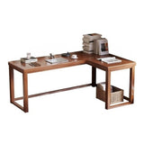 L Shaped Desk - 45″ Nordic Minimalist Style in Walnut with Trestle Wood Base