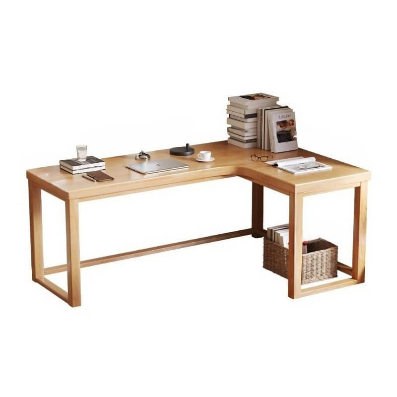 L Shaped Desk - 45″ Nordic Minimalist Style in Walnut with Trestle Wood Base