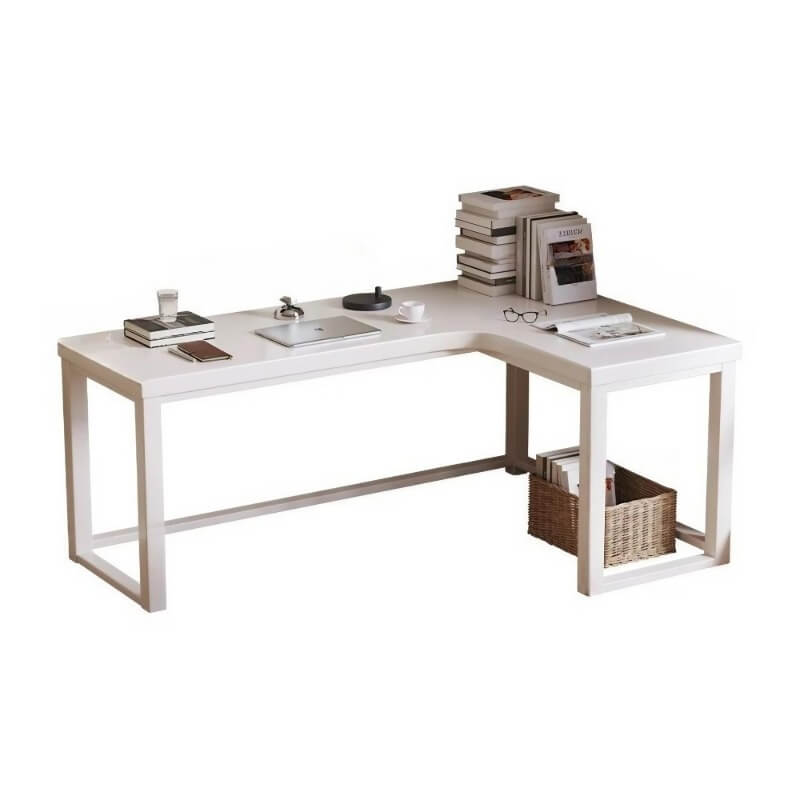 L Shaped Desk - 45″ Nordic Minimalist Style in Walnut with Trestle Wood Base