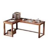 L Shaped Desk - 45″ Nordic Minimalist Style in Walnut with Trestle Wood Base