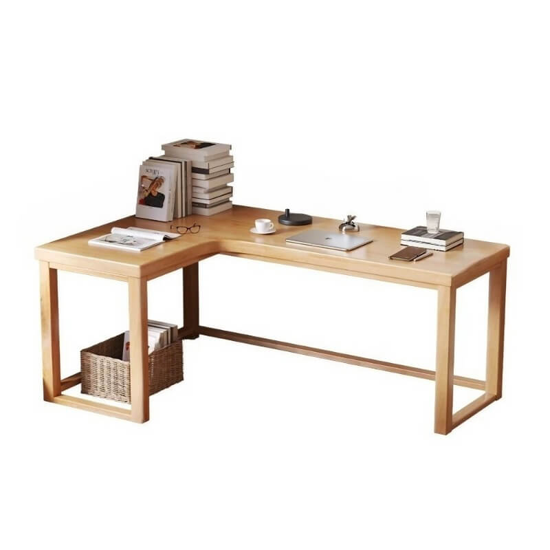L Shaped Desk - 45″ Nordic Minimalist Style in Walnut with Trestle Wood Base
