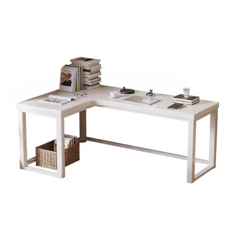 L Shaped Desk - 45″ Nordic Minimalist Style in Walnut with Trestle Wood Base