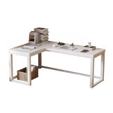 L Shaped Desk - 45″ Nordic Minimalist Style in Walnut with Trestle Wood Base