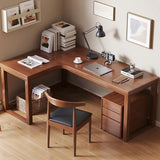 L Shaped Desk - 45″ Nordic Minimalist Style in Walnut with Trestle Wood Base