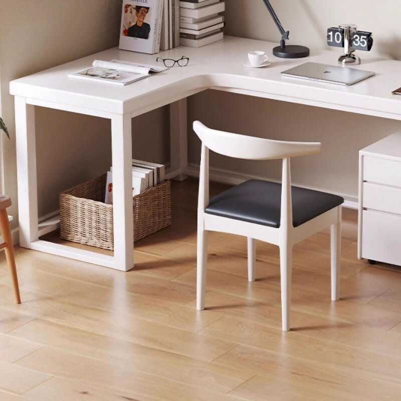 L Shaped Desk - 45″ Nordic Minimalist Style in Walnut with Trestle Wood Base