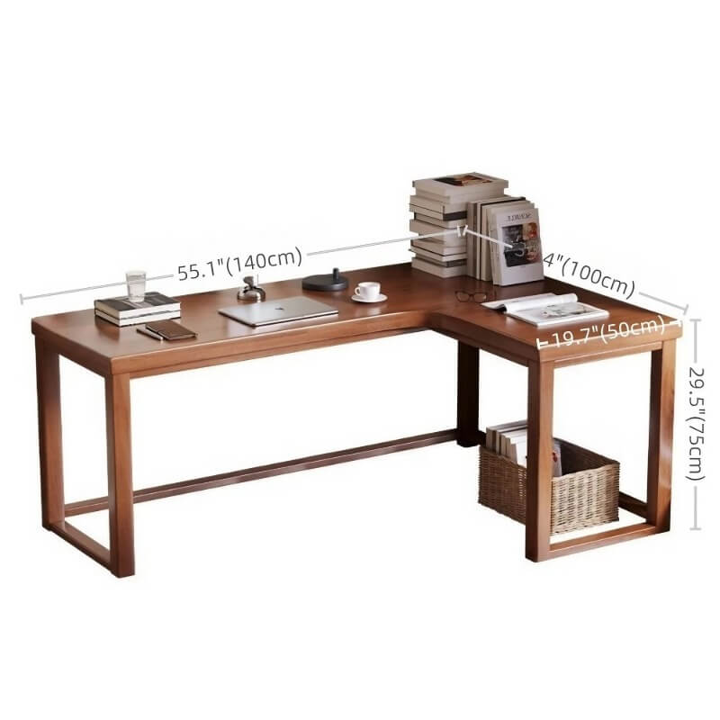 L Shaped Desk - 45″ Nordic Minimalist Style in Walnut with Trestle Wood Base