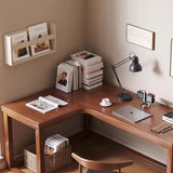 L Shaped Desk - 45″ Nordic Minimalist Style in Walnut with Trestle Wood Base
