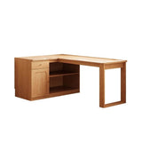 L Shaped Desk 60″ Rustic Style with Storage - Frame Base, Wood Top, Natural Color, Shelves and Drawers