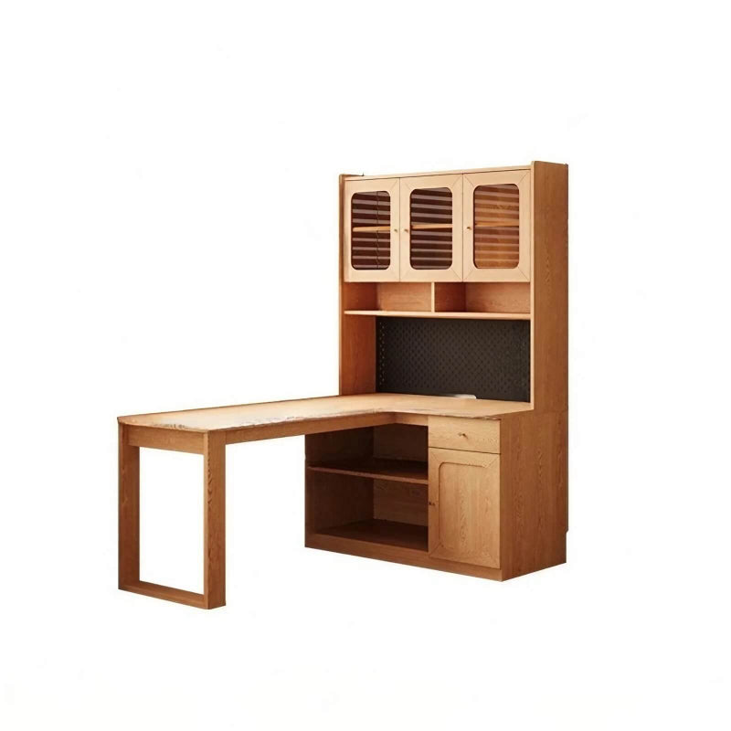 L Shaped Desk 60″ Rustic Style with Storage - Frame Base, Wood Top, Natural Color, Shelves and Drawers