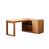 L Shaped Desk 60″ Rustic Style with Storage - Frame Base, Wood Top, Natural Color, Shelves and Drawers