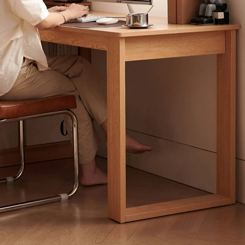 L Shaped Desk 60″ Rustic Style with Storage - Frame Base, Wood Top, Natural Color, Shelves and Drawers