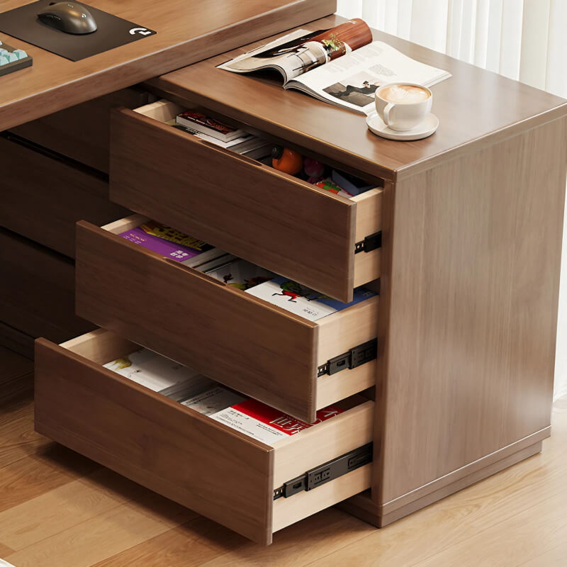 L Shaped Desk 60″ Wood Frame Black Walnut with Storage Drawers Rotating Modern