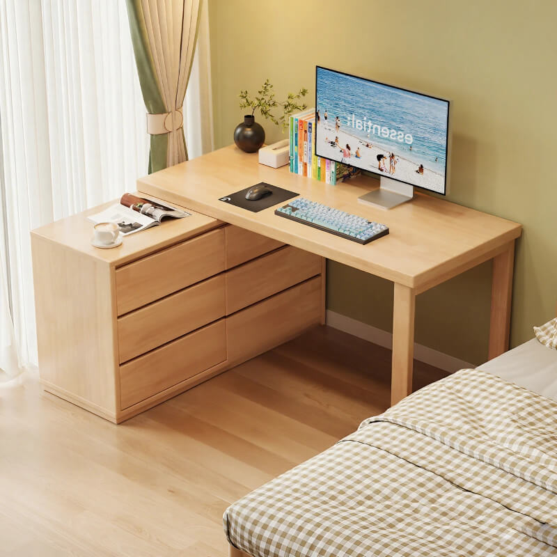 L Shaped Desk 60″ Wood Frame Black Walnut with Storage Drawers Rotating Modern