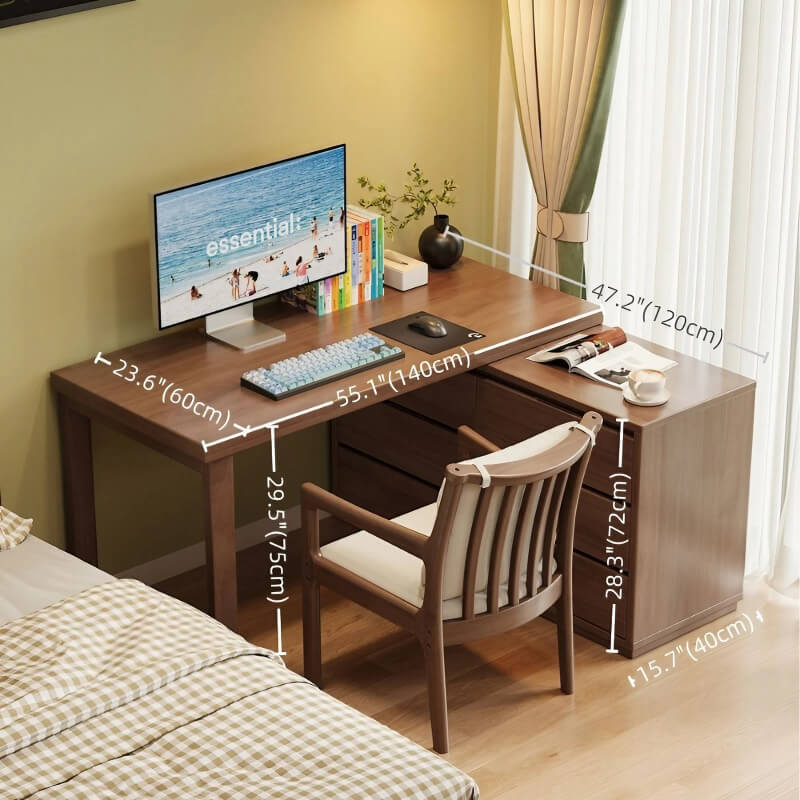 L Shaped Desk 60″ Wood Frame Black Walnut with Storage Drawers Rotating Modern