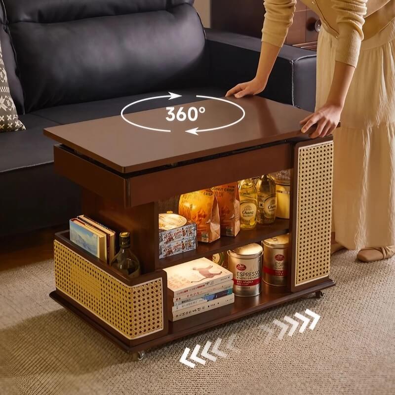 Mobile LiftTop Storage Desk 72″ Solid Wood - Adjustable Height - Rectangle - Walnut