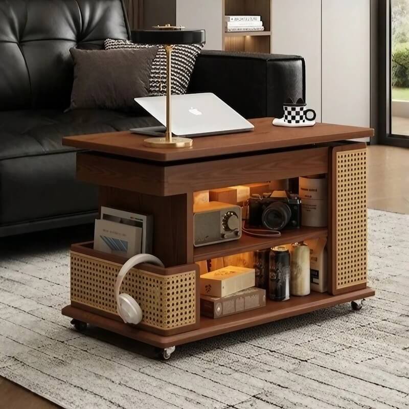 Mobile LiftTop Storage Desk 72″ Solid Wood - Adjustable Height - Rectangle - Walnut
