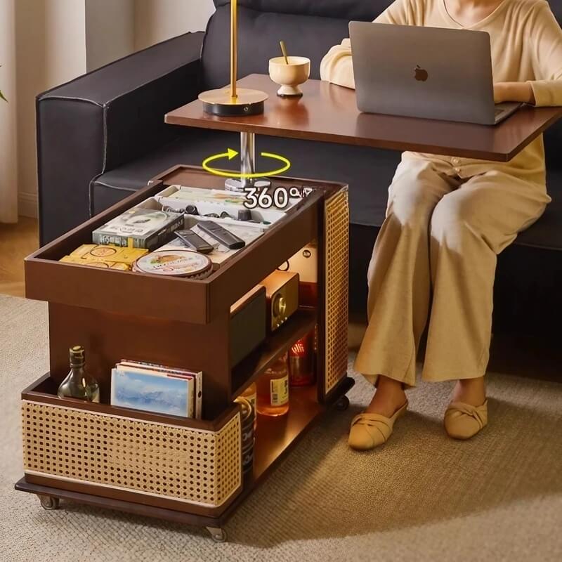 Mobile LiftTop Storage Desk 72″ Solid Wood - Adjustable Height - Rectangle - Walnut