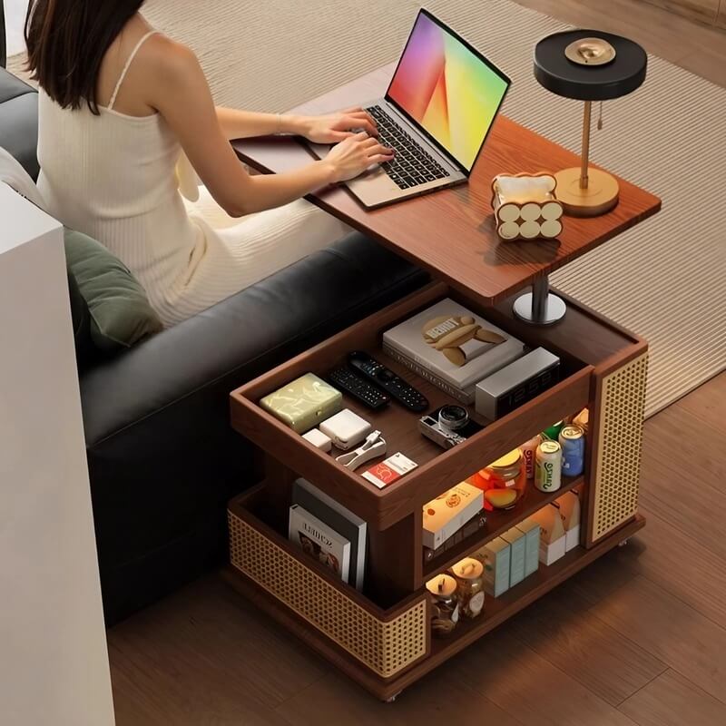Mobile LiftTop Storage Desk 72″ Solid Wood - Adjustable Height - Rectangle - Walnut