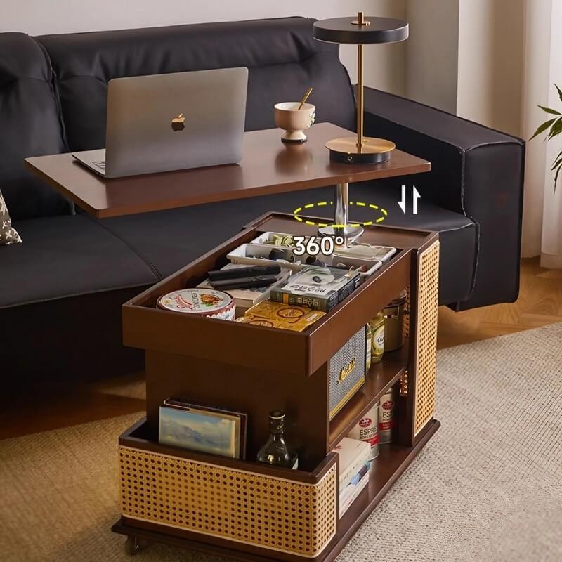 Mobile LiftTop Storage Desk 72″ Solid Wood - Adjustable Height - Rectangle - Walnut