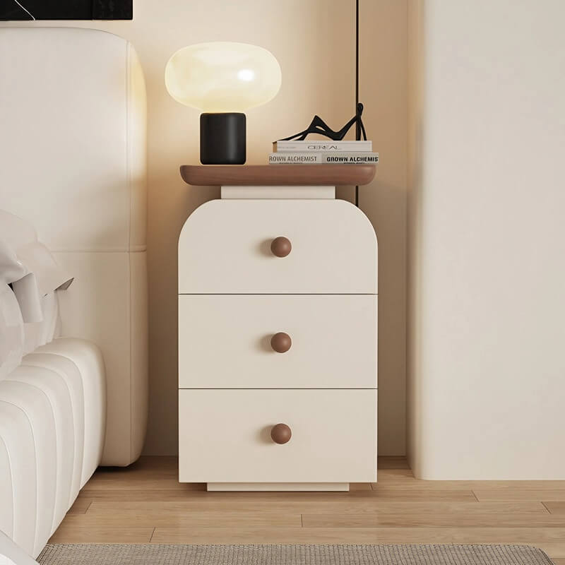 Narrow Bedside Table in Walnut - Solid Wood with Drawers and Shelves - Scandinavian-style
