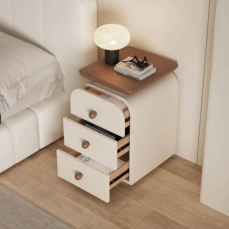 Narrow Bedside Table in Walnut - Solid Wood with Drawers and Shelves - Scandinavian-style