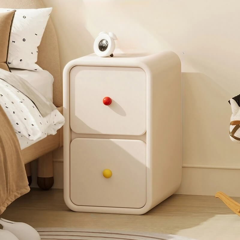 Narrow Off-White Wood Bedside Table - 3 Drawers, Scandinavian Style