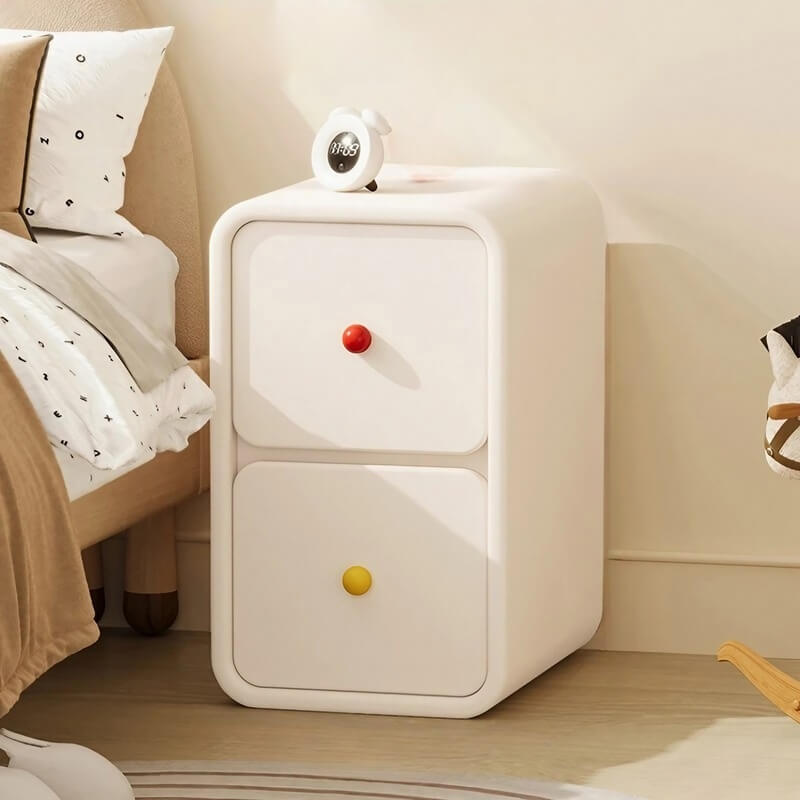 Narrow Off-White Wood Bedside Table - 3 Drawers, Scandinavian Style