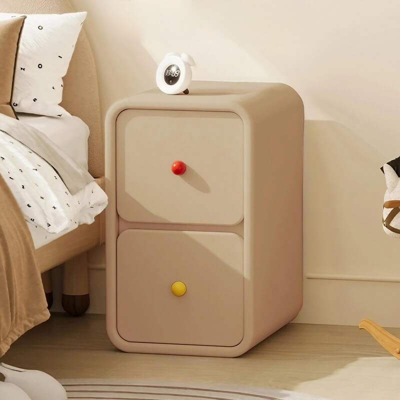 Narrow Off-White Wood Bedside Table - 3 Drawers, Scandinavian Style