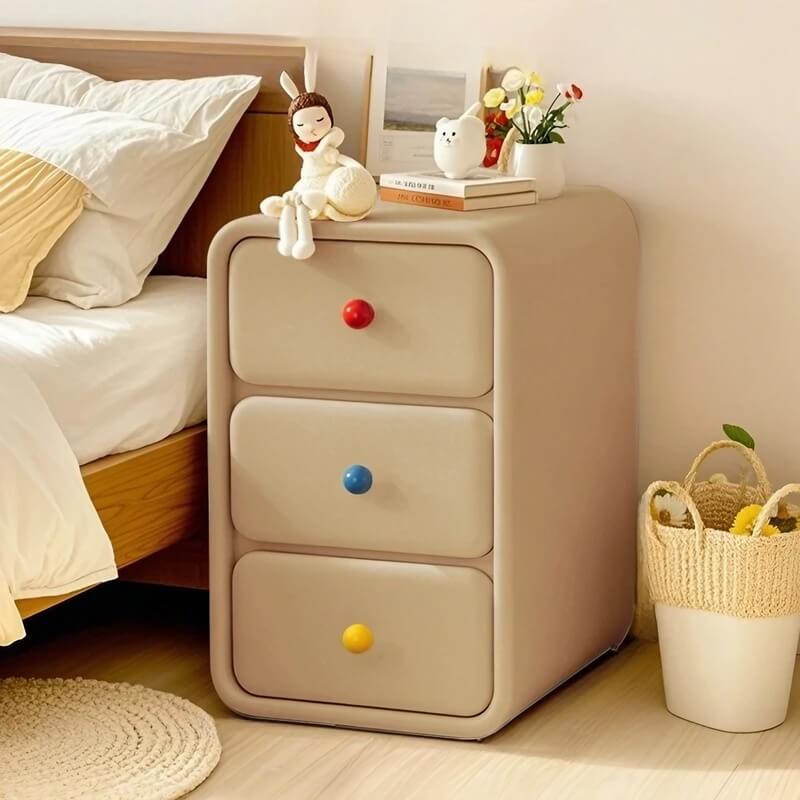 Narrow Off-White Wood Bedside Table - 3 Drawers, Scandinavian Style