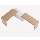 Natural Wood 48″ L Shaped Desk - Modern Style with Storage, Rotating Shelves, Drawers & Wood Frame