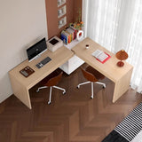 Natural Wood 48″ L Shaped Desk - Modern Style with Storage, Rotating Shelves, Drawers & Wood Frame