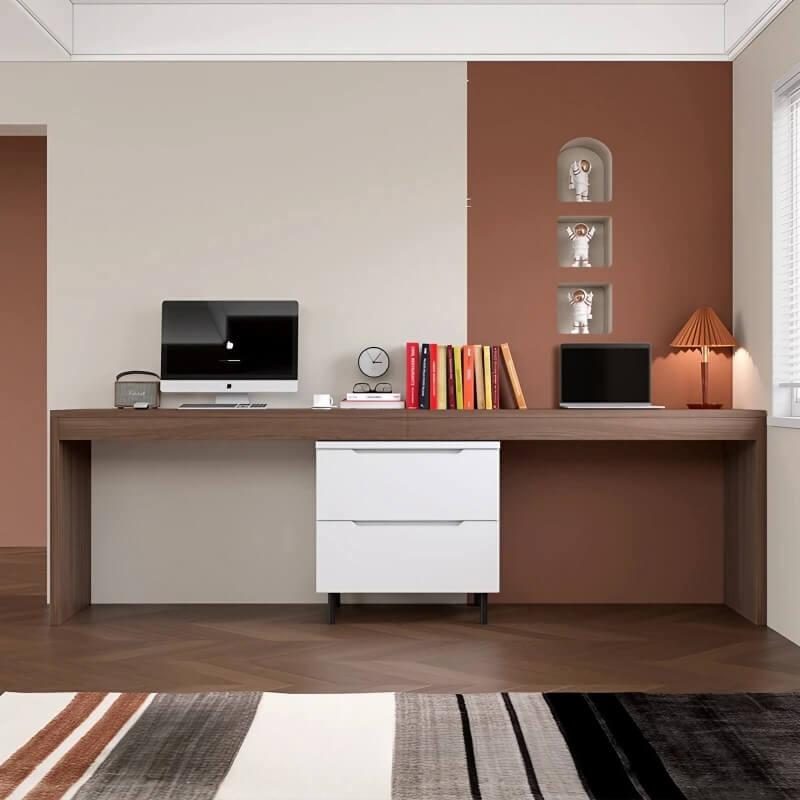 Natural Wood 48″ L Shaped Desk - Modern Style with Storage, Rotating Shelves, Drawers & Wood Frame