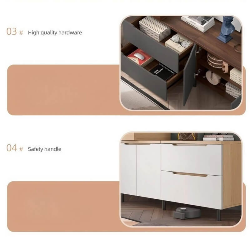 Natural Wood 48″ L Shaped Desk - Modern Style with Storage, Rotating Shelves, Drawers & Wood Frame