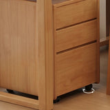 Nordic Style L-Shaped Desk 60″ - White+Natural Wood, Wood Trestle Base, with Storage and Shelves