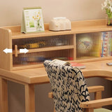 Nordic Style L-Shaped Desk 60″ - White+Natural Wood, Wood Trestle Base, with Storage and Shelves