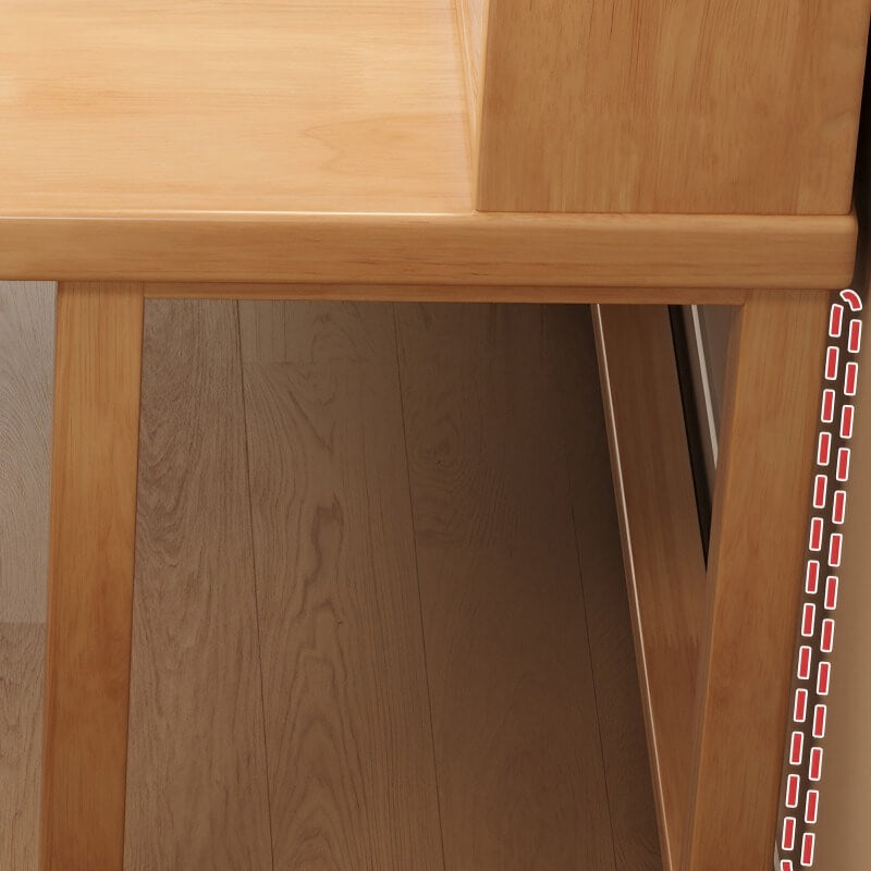 Nordic Style L-Shaped Desk 60″ - White+Natural Wood, Wood Trestle Base, with Storage and Shelves