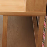 Nordic Style L-Shaped Desk 60″ - White+Natural Wood, Wood Trestle Base, with Storage and Shelves