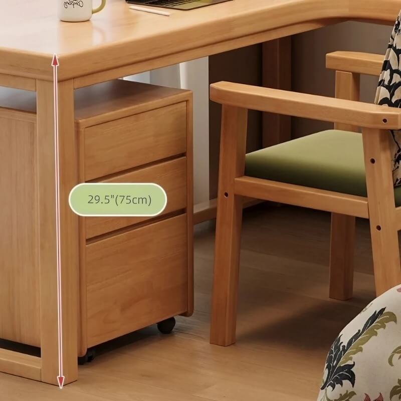 Nordic Style L-Shaped Desk 60″ - White+Natural Wood, Wood Trestle Base, with Storage and Shelves