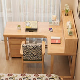 Nordic Style L-Shaped Desk 60″ - White+Natural Wood, Wood Trestle Base, with Storage and Shelves