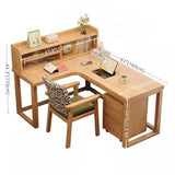 Nordic Style L-Shaped Desk 60″ - White+Natural Wood, Wood Trestle Base, with Storage and Shelves