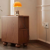 Rubberwood Narrow Bedside Table with Drawers and Shelves - Walnut, Scandinavian-style