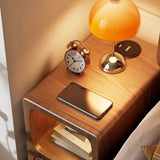Rubberwood Narrow Bedside Table with Drawers and Shelves - Walnut, Scandinavian-style