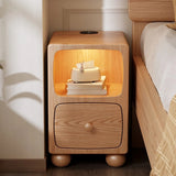 Rubberwood Narrow Bedside Table with Drawers and Shelves - Walnut, Scandinavian-style