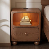 Rubberwood Narrow Bedside Table with Drawers and Shelves - Walnut, Scandinavian-style
