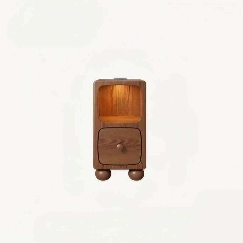 Rubberwood Narrow Bedside Table with Drawers and Shelves - Walnut, Scandinavian-style