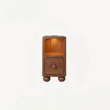 Rubberwood Narrow Bedside Table with Drawers and Shelves - Walnut, Scandinavian-style