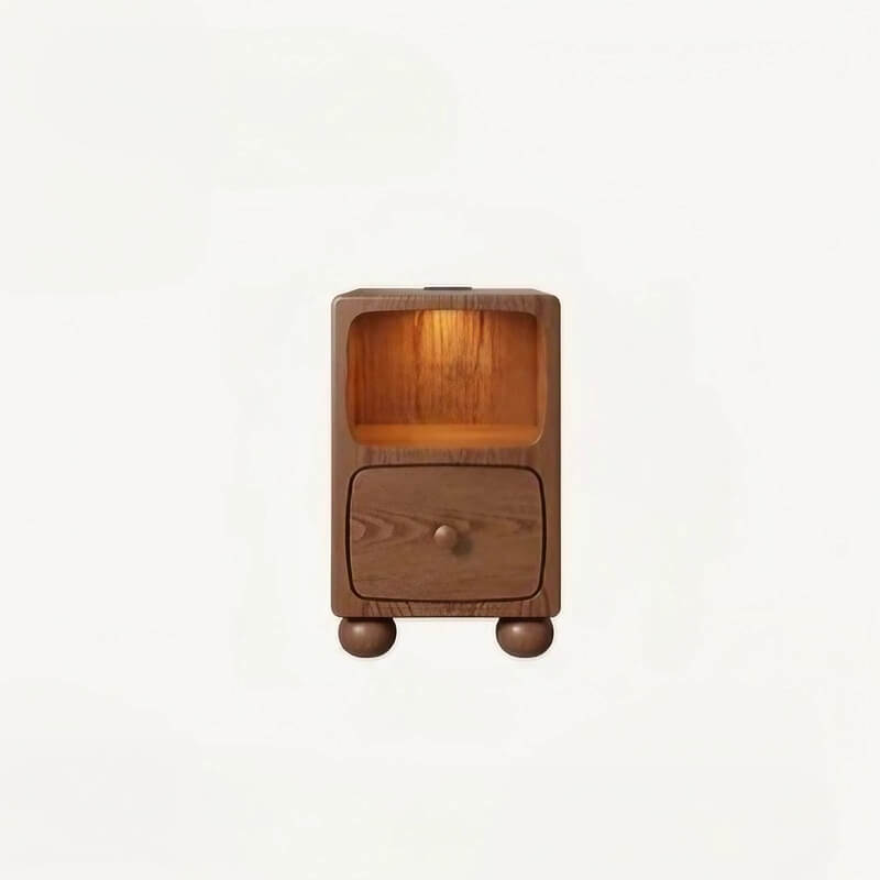 Rubberwood Narrow Bedside Table with Drawers and Shelves - Walnut, Scandinavian-style